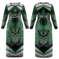 Aotearoa Iwi Ngati Maniapoto Personalised Couples Matching Long Sleeve Bodycon Dress and Long Sleeve Button Shirt Maori Kowhaiwhai Pattern