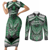 Aotearoa Iwi Ngati Maniapoto Personalised Couples Matching Short Sleeve Bodycon Dress and Long Sleeve Button Shirt Maori Kowhaiwhai Pattern