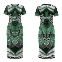 Aotearoa Iwi Ngati Maniapoto Personalised Couples Matching Short Sleeve Bodycon Dress and Long Sleeve Button Shirt Maori Kowhaiwhai Pattern