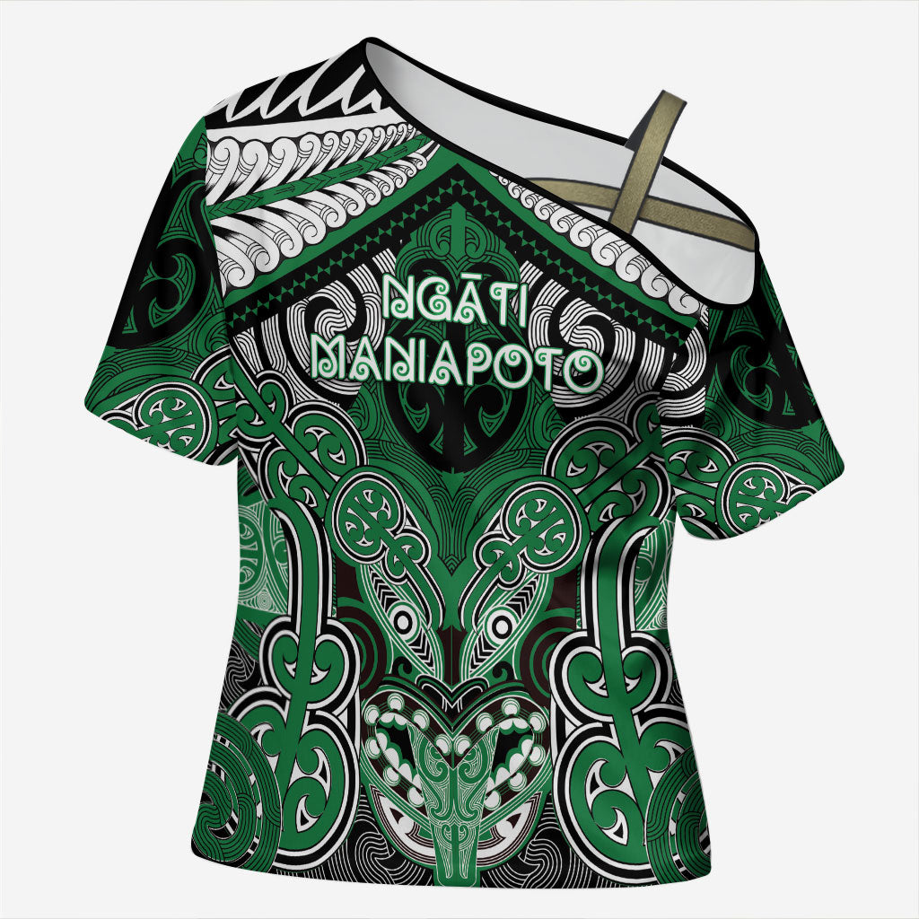 Aotearoa Iwi Ngati Maniapoto Personalised Cross Shoulder Shirt Maori Kowhaiwhai Pattern