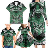 Aotearoa Iwi Ngati Maniapoto Personalised Family Matching Long Sleeve Bodycon Dress and Hawaiian Shirt Maori Kowhaiwhai Pattern