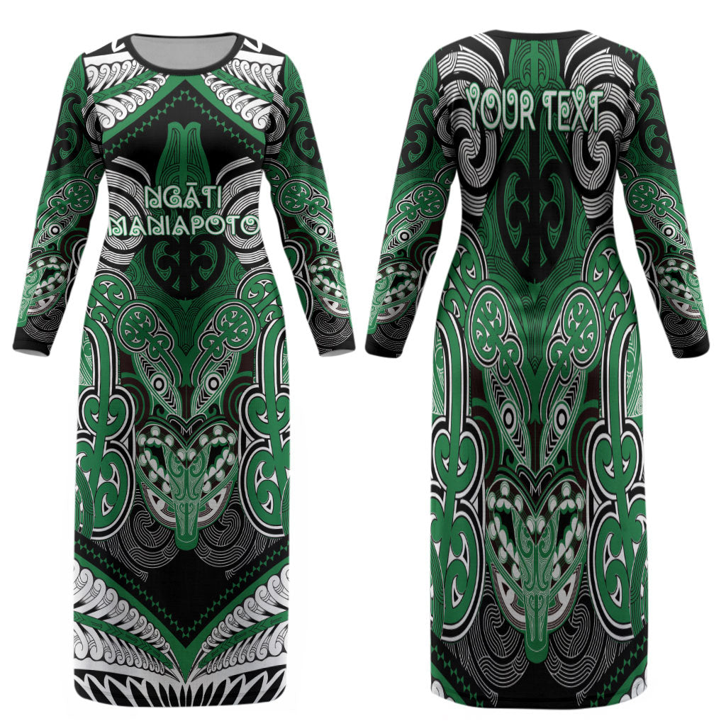 Aotearoa Iwi Ngati Maniapoto Personalised Family Matching Long Sleeve Bodycon Dress and Hawaiian Shirt Maori Kowhaiwhai Pattern