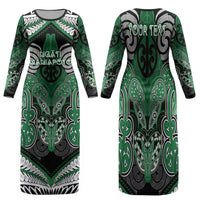 Aotearoa Iwi Ngati Maniapoto Personalised Family Matching Long Sleeve Bodycon Dress and Hawaiian Shirt Maori Kowhaiwhai Pattern