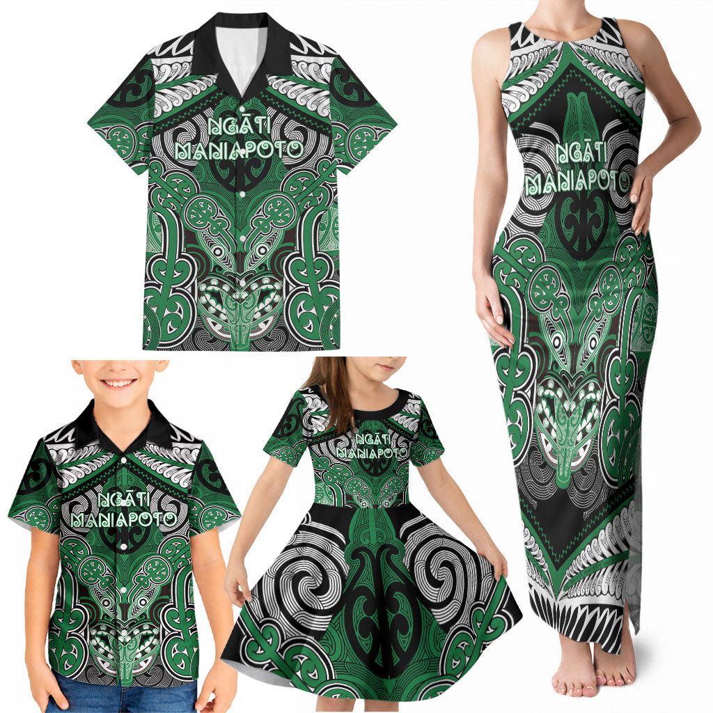 Aotearoa Iwi Ngati Maniapoto Personalised Family Matching Tank Maxi Dress and Hawaiian Shirt Maori Kowhaiwhai Pattern