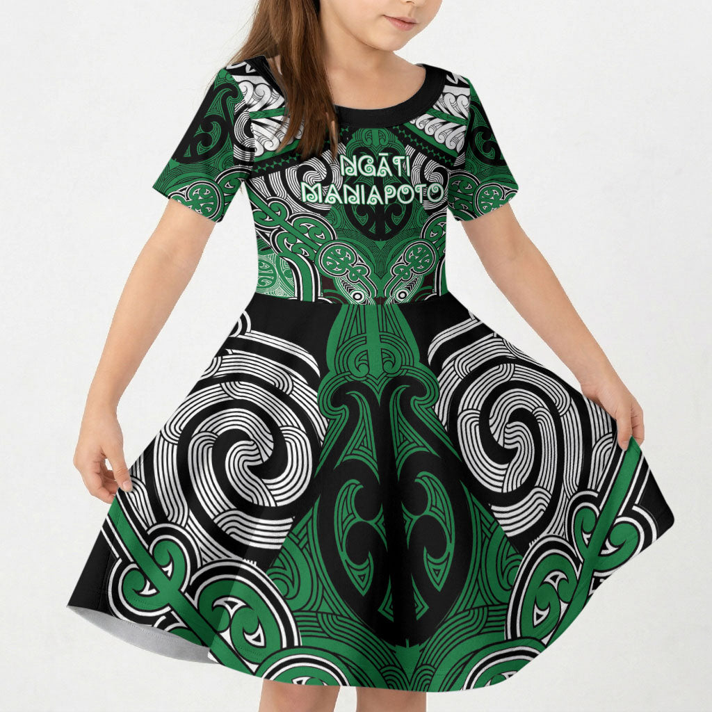 Aotearoa Iwi Ngati Maniapoto Personalised Kid Short Sleeve Dress Maori Kowhaiwhai Pattern