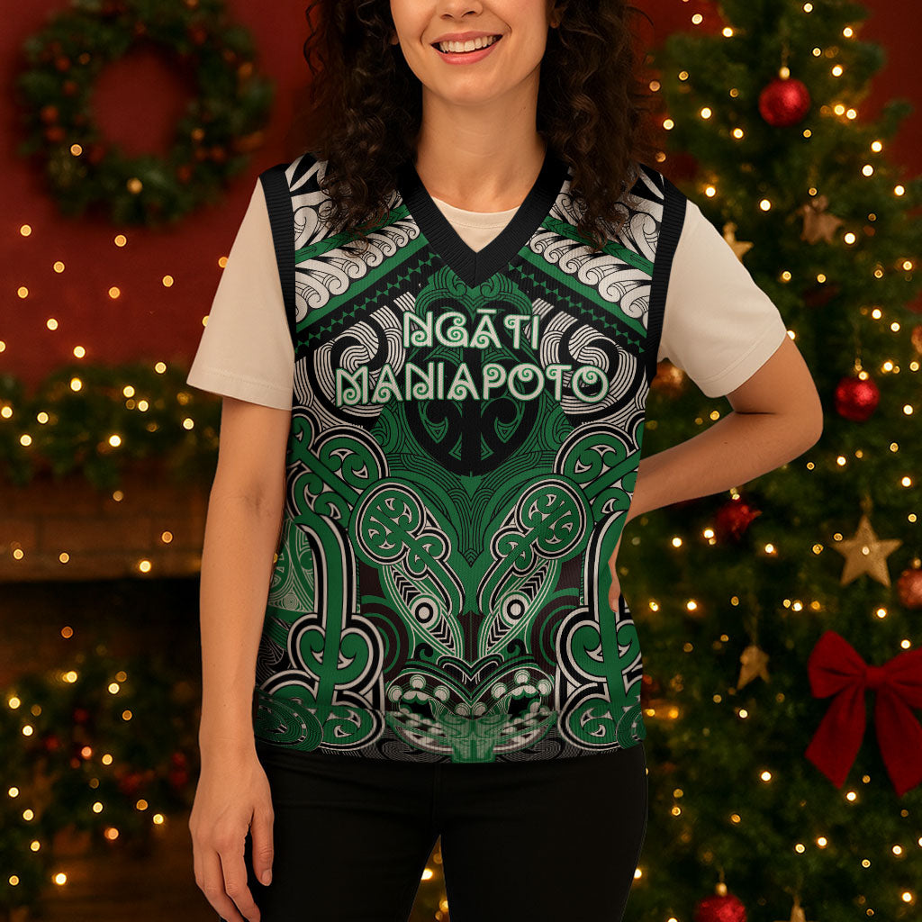 Aotearoa Iwi Ngati Maniapoto Personalised Christmas Knitted V-Neck Vest Maori Kowhaiwhai Pattern