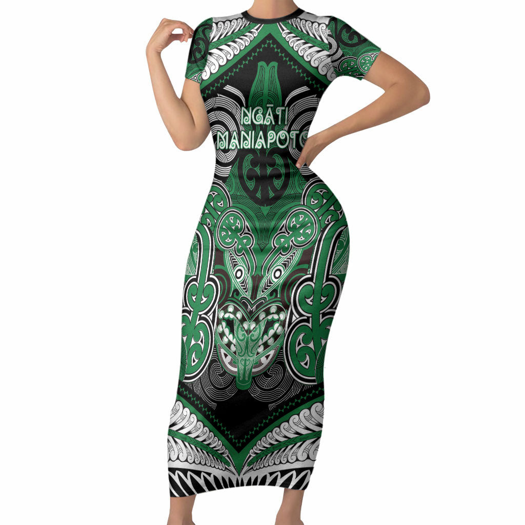 Aotearoa Iwi Ngati Maniapoto Personalised Short Sleeve Bodycon Dress Maori Kowhaiwhai Pattern