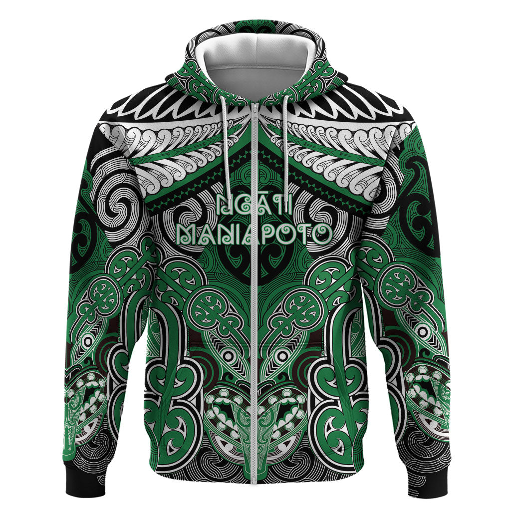 Aotearoa Iwi Ngati Maniapoto Personalised Zip Hoodie Maori Kowhaiwhai Pattern LT19 Zip Hoodie Green - Polynesian Pride