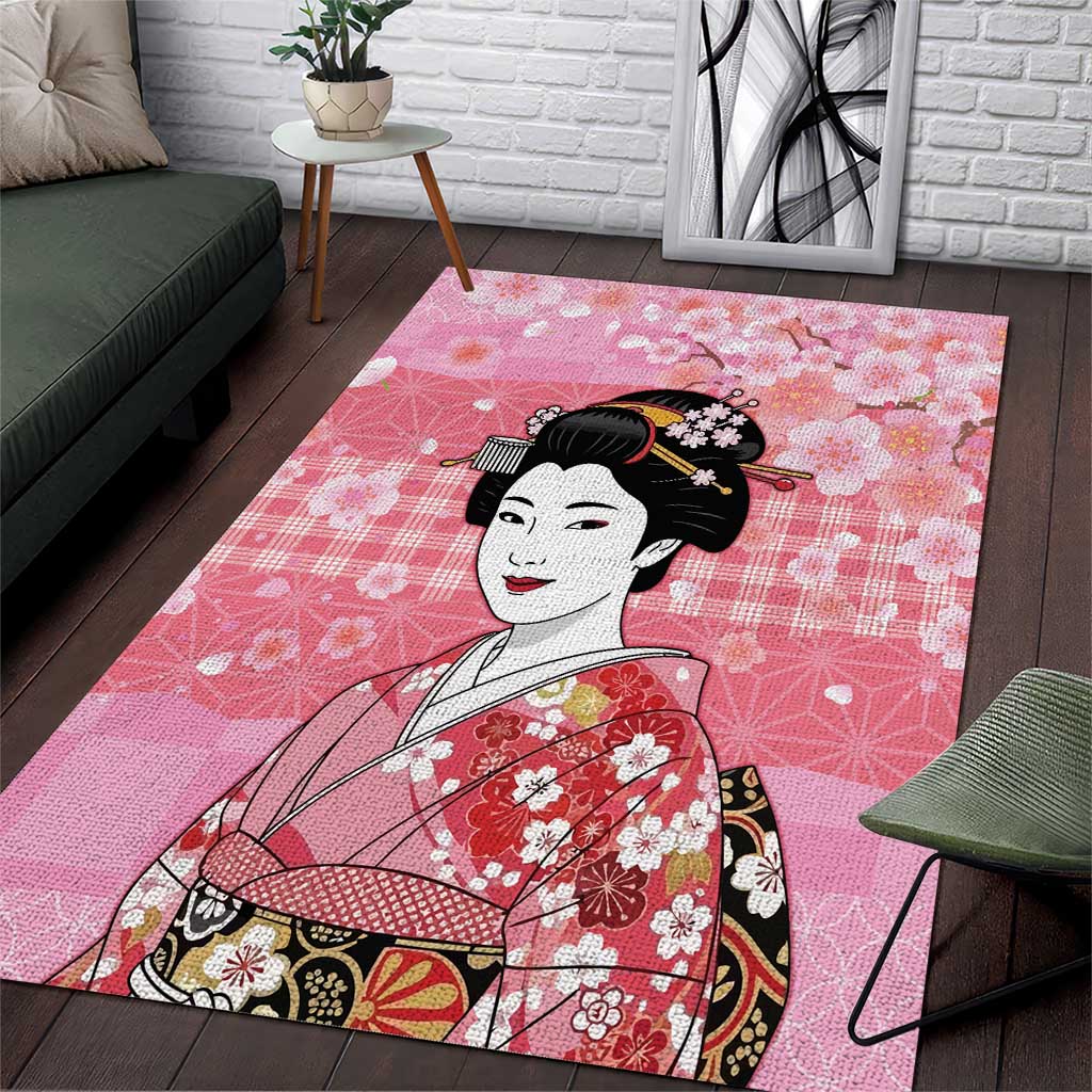Japanese Geisha Cherry Blossom Area Rug Pink Palaka Hawaii Pattern Fusion Design LT19 Pink - Polynesian Pride