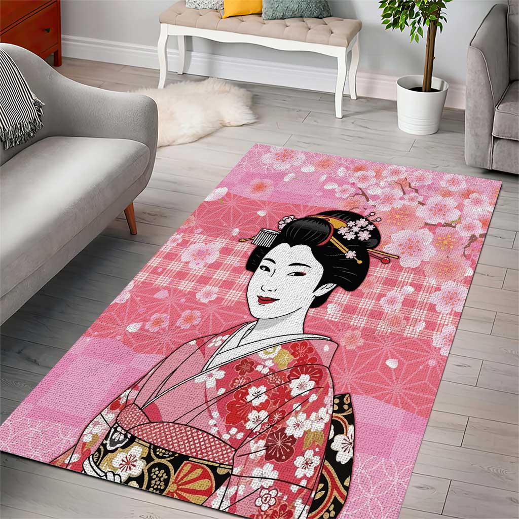 Japanese Geisha Cherry Blossom Area Rug Pink Palaka Hawaii Pattern Fusion Design LT19 - Polynesian Pride