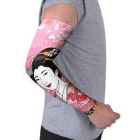 Japanese Geisha Cherry Blossom Arm Sleeves Pink Palaka Hawaii Pattern Fusion Design LT19 - Polynesian Pride