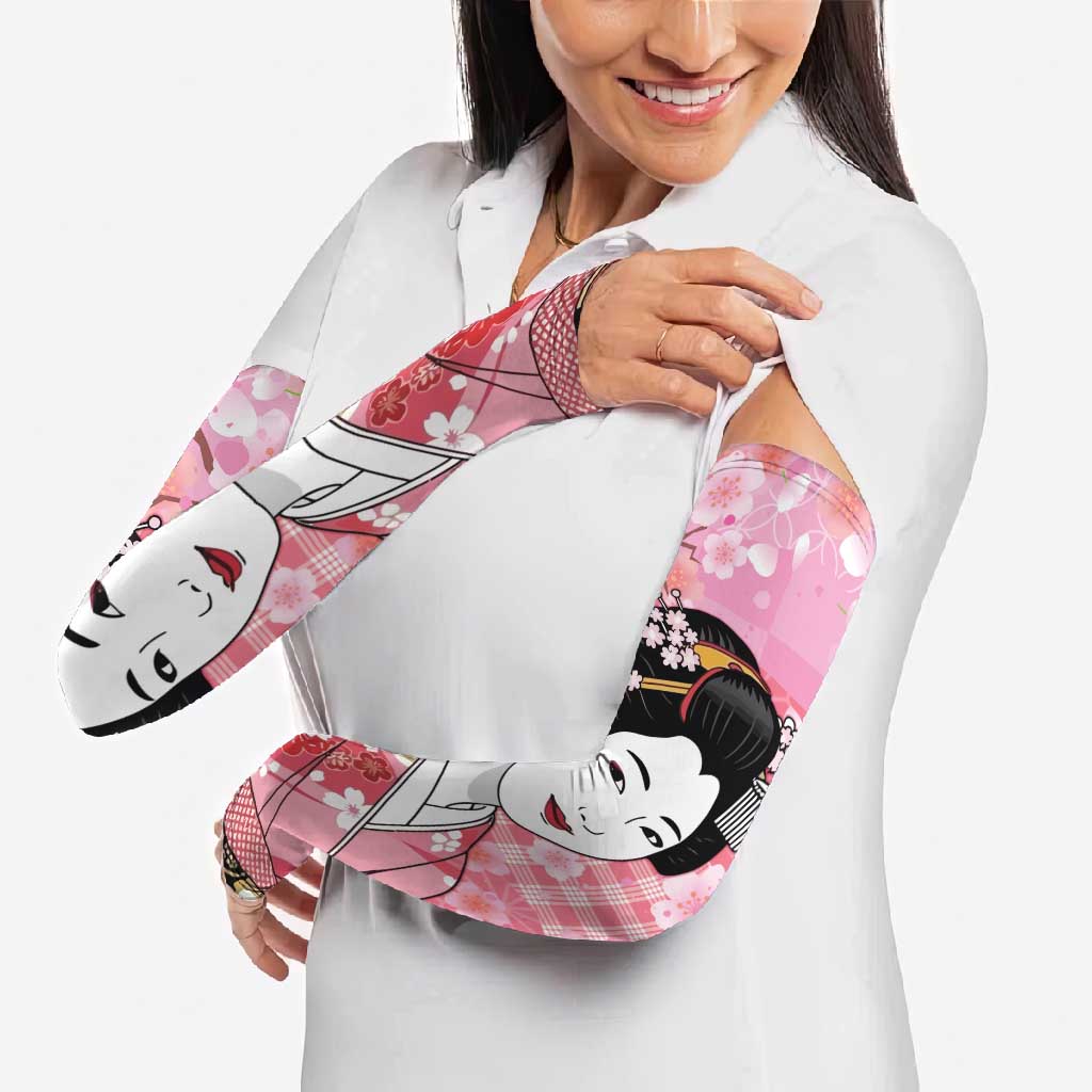 Japanese Geisha Cherry Blossom Arm Sleeves Pink Palaka Hawaii Pattern Fusion Design LT19 - Polynesian Pride