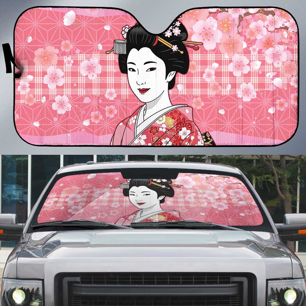 Japanese Geisha Cherry Blossom Auto Sun Shade Pink Palaka Hawaii Pattern Fusion Design LT19 Pink - Polynesian Pride