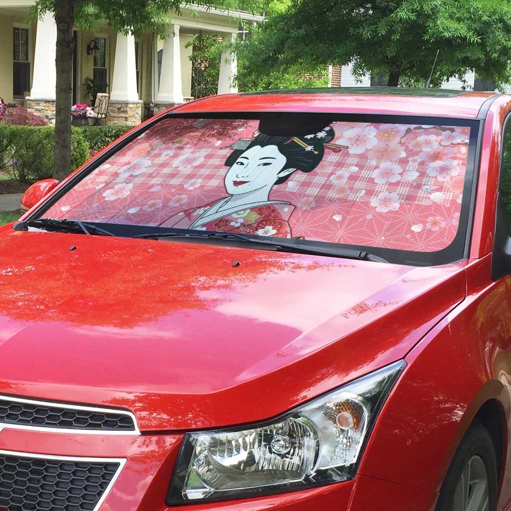 Japanese Geisha Cherry Blossom Auto Sun Shade Pink Palaka Hawaii Pattern Fusion Design LT19 - Polynesian Pride