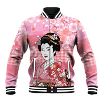 Japanese Geisha Cherry Blossom Baseball Jacket Pink Palaka Hawaii Pattern Fusion Design LT19 Unisex Pink - Polynesian Pride