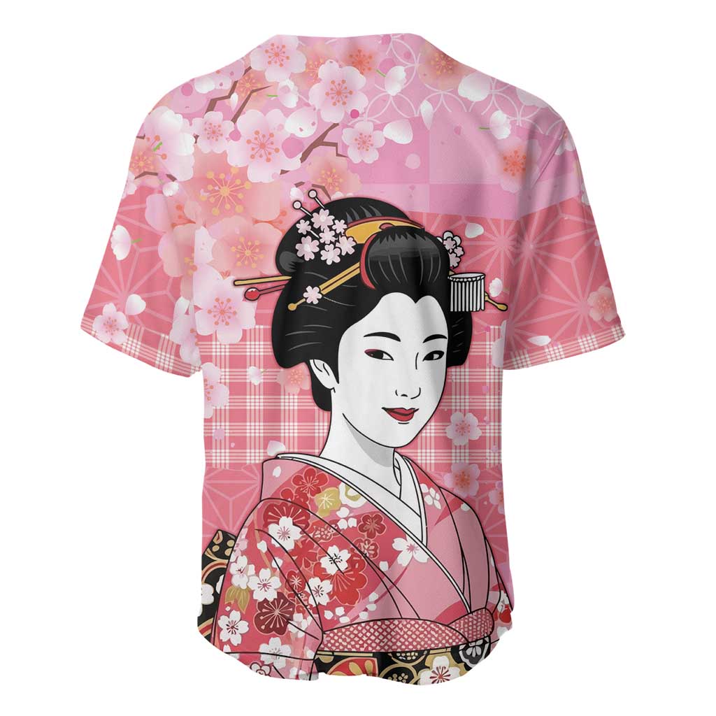 Japanese Geisha Cherry Blossom Baseball Jersey Pink Palaka Hawaii Pattern Fusion Design LT19 - Polynesian Pride