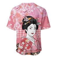 Japanese Geisha Cherry Blossom Baseball Jersey Pink Palaka Hawaii Pattern Fusion Design LT19 - Polynesian Pride