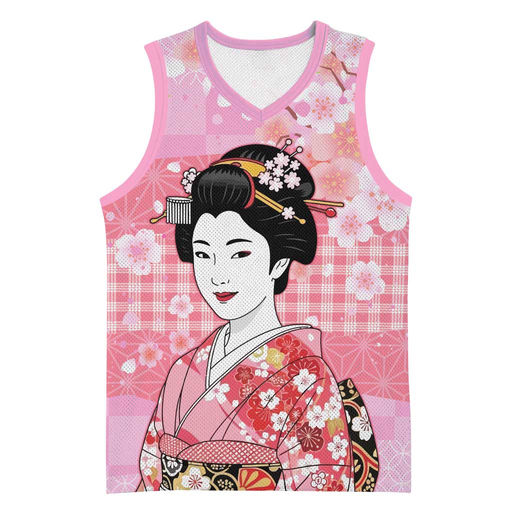 Japanese Geisha Cherry Blossom Basketball Jersey Pink Palaka Hawaii Pattern Fusion Design LT19 Unisex Pink - Polynesian Pride