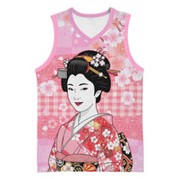 Japanese Geisha Cherry Blossom Basketball Jersey Pink Palaka Hawaii Pattern Fusion Design LT19 Unisex Pink - Polynesian Pride