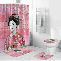 Japanese Geisha Cherry Blossom Bathroom Set Pink Palaka Hawaii Pattern Fusion Design LT19 Bathroom Set (4 pcs) Pink - Polynesian Pride