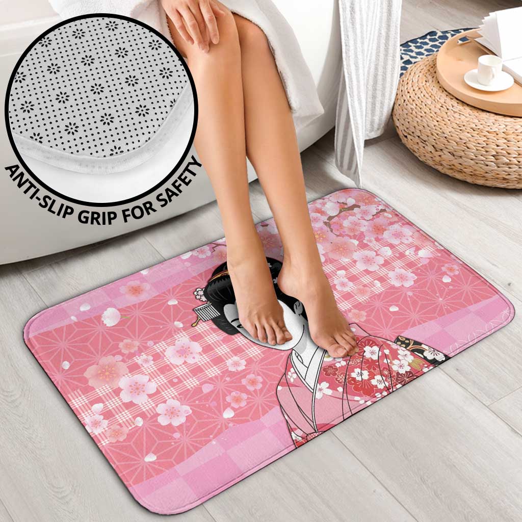 Japanese Geisha Cherry Blossom Bathroom Set Pink Palaka Hawaii Pattern Fusion Design LT19 - Polynesian Pride