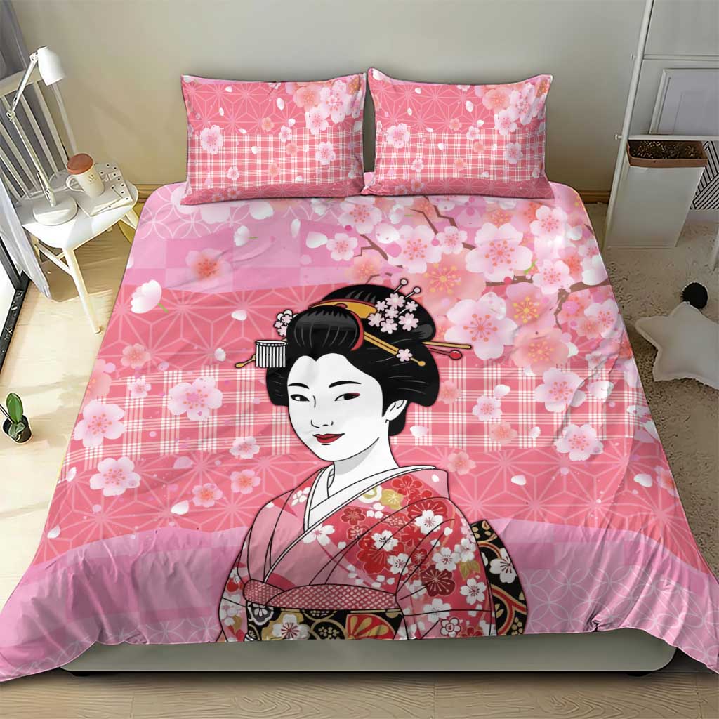 Japanese Geisha Cherry Blossom Bedding Set Pink Palaka Hawaii Pattern Fusion Design LT19 - Polynesian Pride