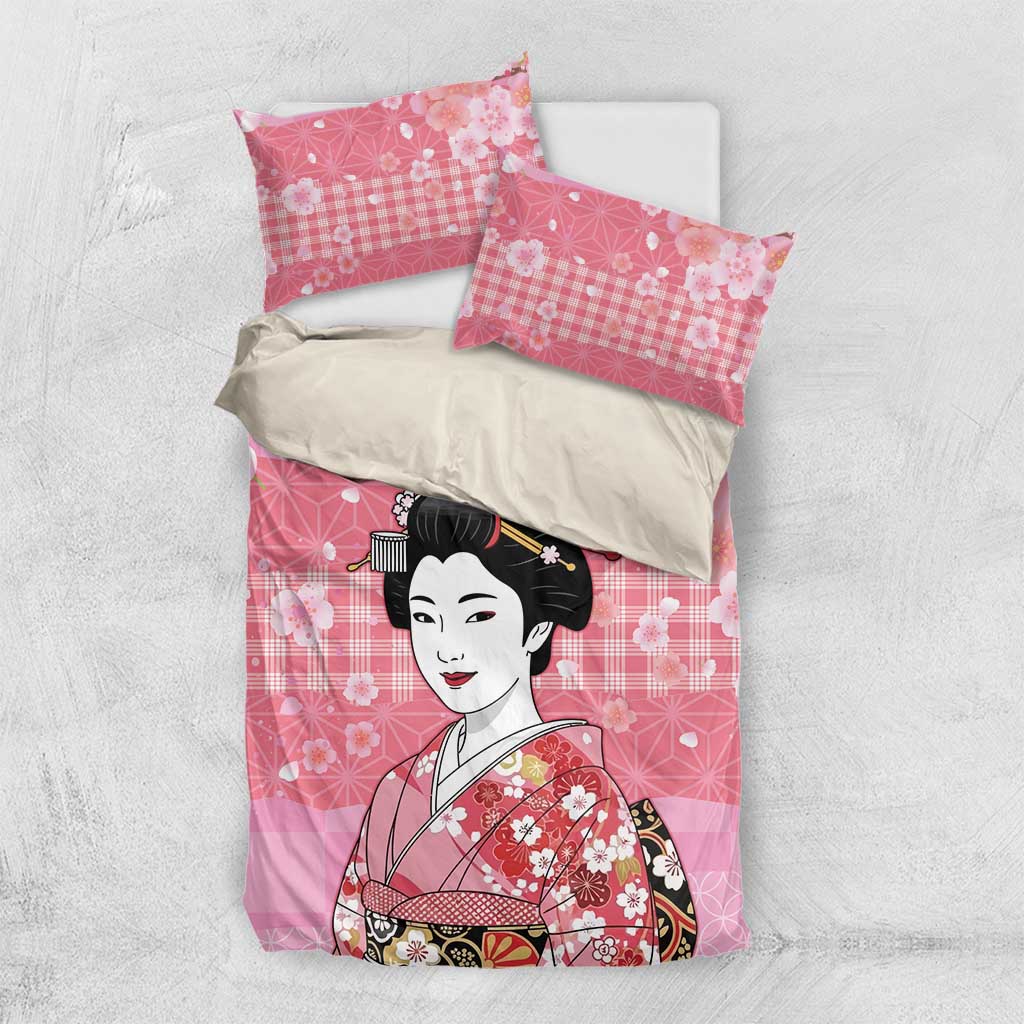 Japanese Geisha Cherry Blossom Bedding Set Pink Palaka Hawaii Pattern Fusion Design LT19 US Twin 172cm x 218cm Pink - Polynesian Pride