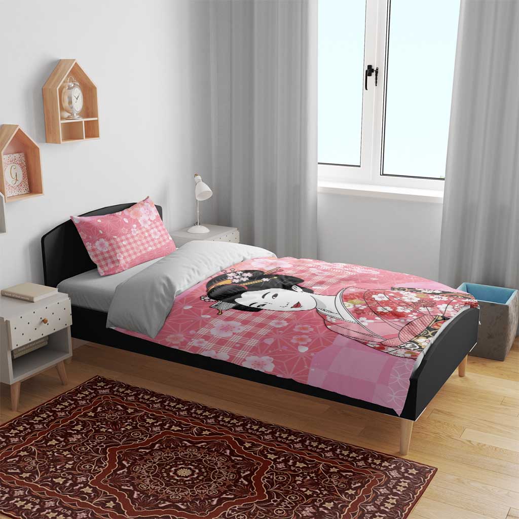 Japanese Geisha Cherry Blossom Bedding Set Pink Palaka Hawaii Pattern Fusion Design LT19 - Polynesian Pride