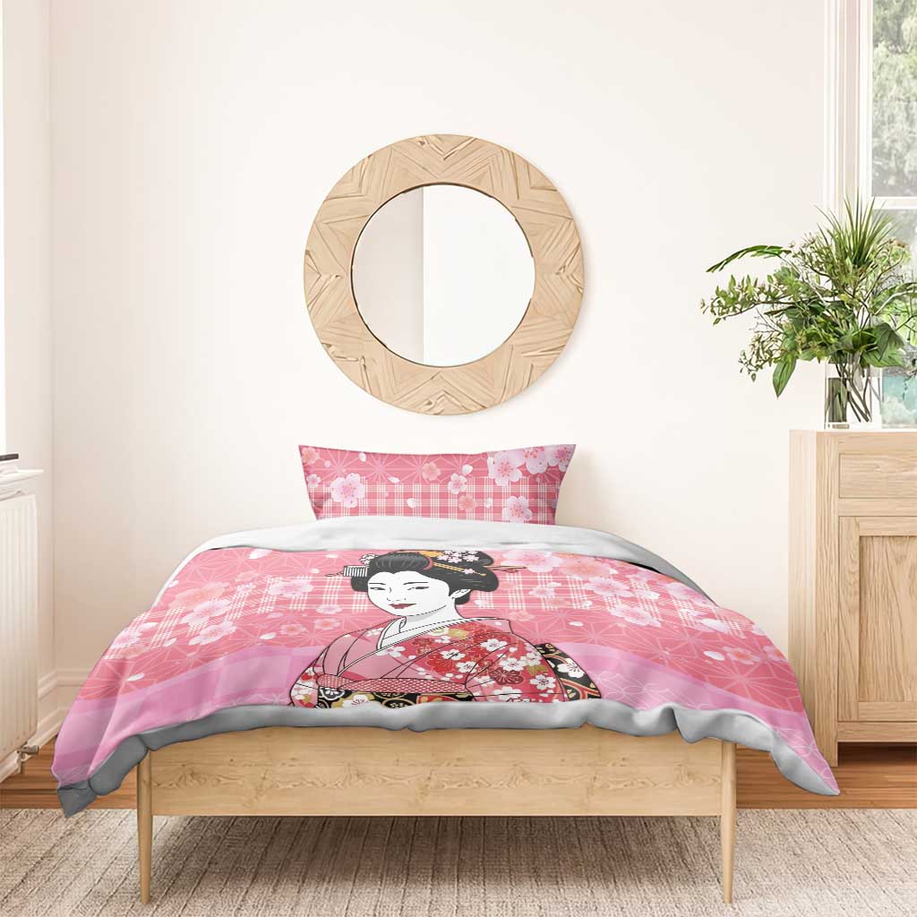 Japanese Geisha Cherry Blossom Bedding Set Pink Palaka Hawaii Pattern Fusion Design LT19 - Polynesian Pride