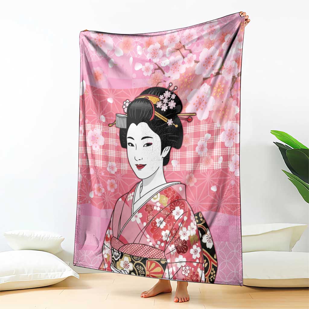 Japanese Geisha Cherry Blossom Blanket Pink Palaka Hawaii Pattern Fusion Design LT19 - Polynesian Pride