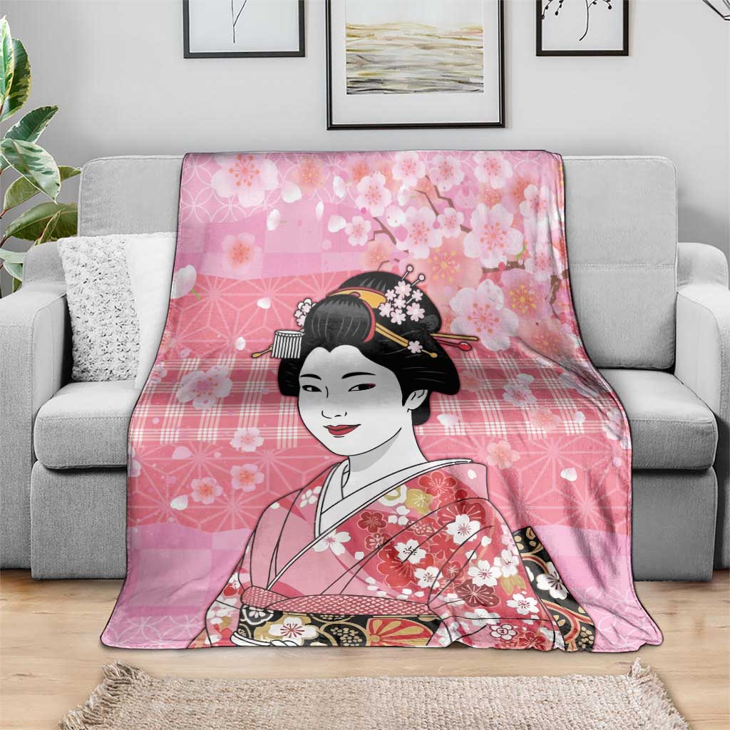 Japanese Geisha Cherry Blossom Blanket Pink Palaka Hawaii Pattern Fusion Design LT19 - Polynesian Pride