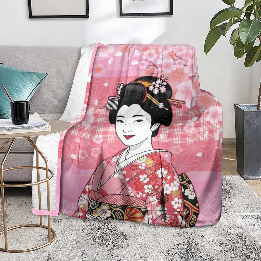 Japanese Geisha Cherry Blossom Blanket Pink Palaka Hawaii Pattern Fusion Design LT19 - Polynesian Pride