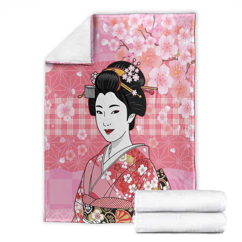 Japanese Geisha Cherry Blossom Blanket Pink Palaka Hawaii Pattern Fusion Design LT19 - Polynesian Pride