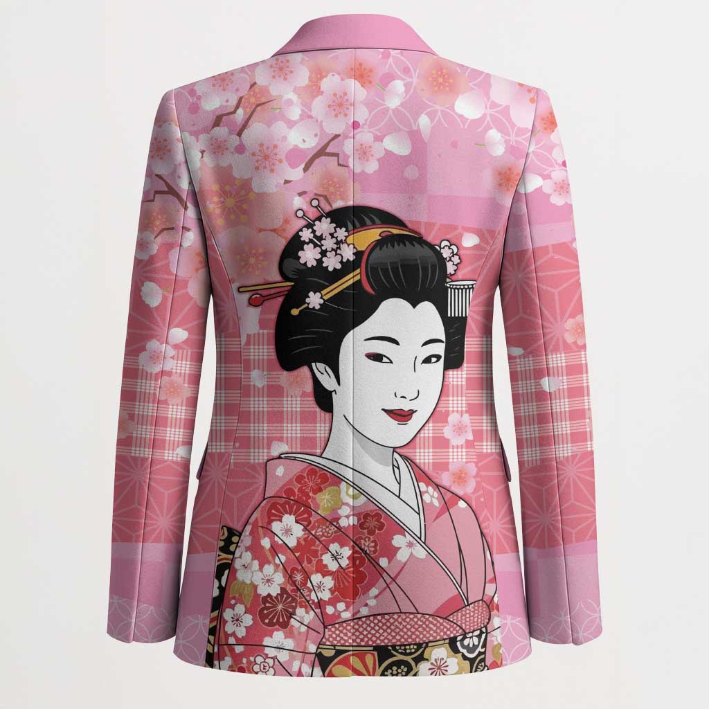 Japanese Geisha Cherry Blossom Blazer Pink Palaka Hawaii Pattern Fusion Design LT19 - Polynesian Pride