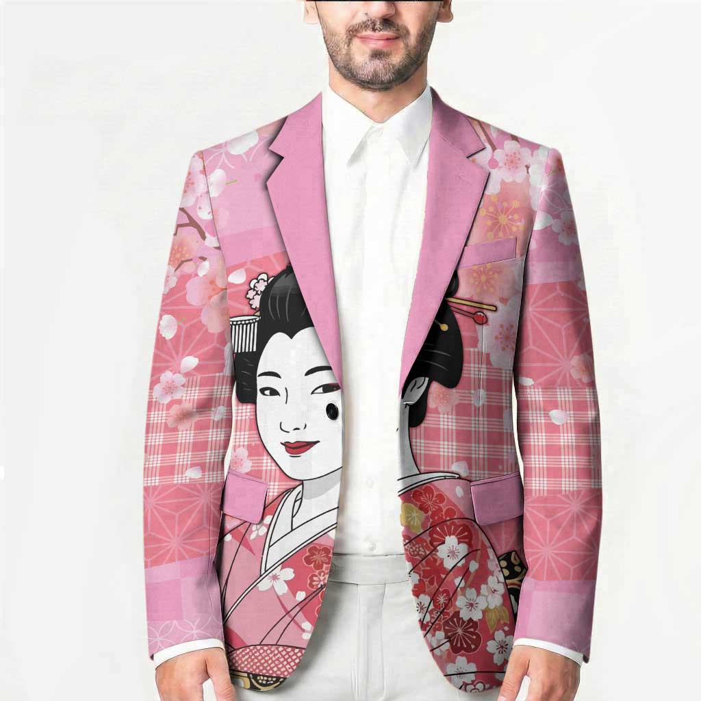 Japanese Geisha Cherry Blossom Blazer Pink Palaka Hawaii Pattern Fusion Design LT19 - Polynesian Pride