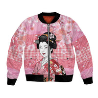 Japanese Geisha Cherry Blossom Bomber Jacket Pink Palaka Hawaii Pattern Fusion Design LT19 Unisex Pink - Polynesian Pride