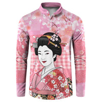 Japanese Geisha Cherry Blossom Button Sweatshirt Pink Palaka Hawaii Pattern Fusion Design LT19 Pink - Polynesian Pride