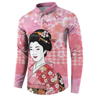 Japanese Geisha Cherry Blossom Button Sweatshirt Pink Palaka Hawaii Pattern Fusion Design LT19 - Polynesian Pride