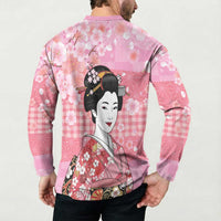 Japanese Geisha Cherry Blossom Button Sweatshirt Pink Palaka Hawaii Pattern Fusion Design LT19 - Polynesian Pride