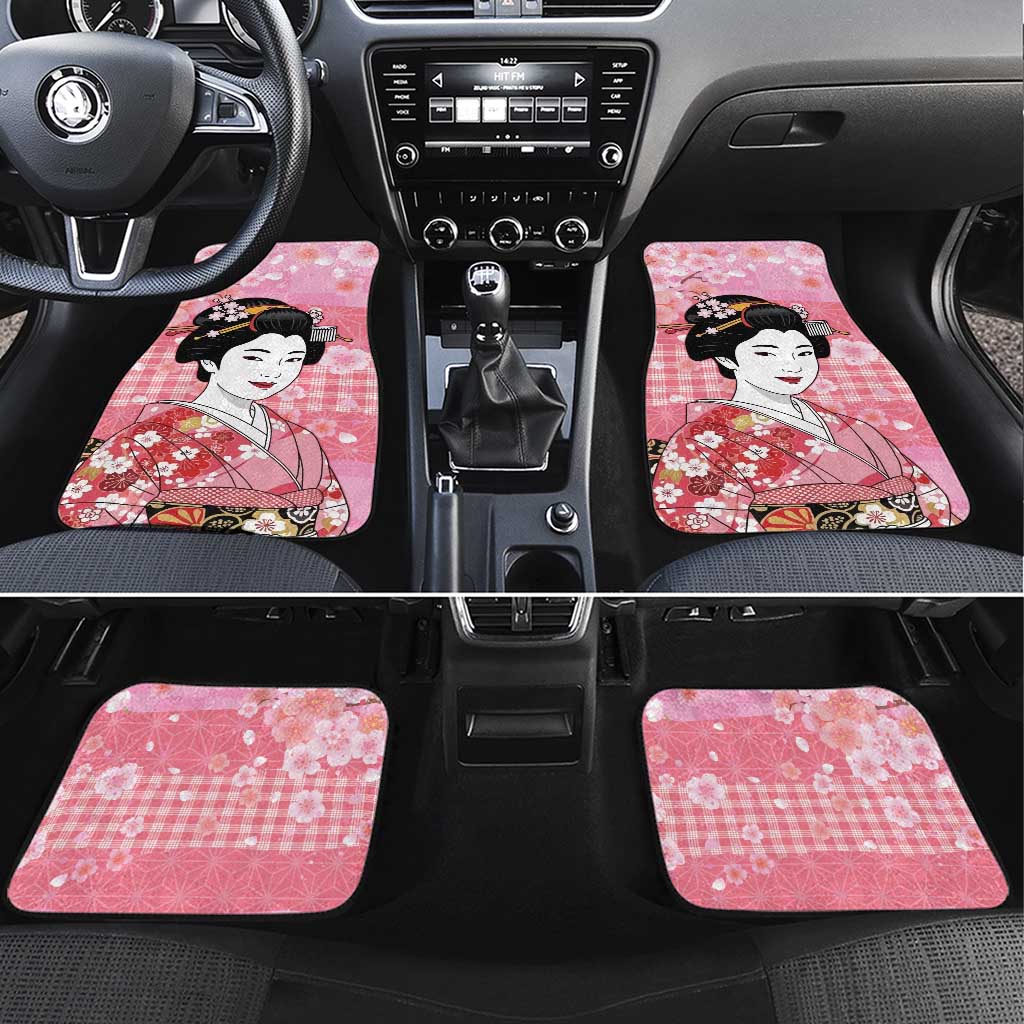 Japanese Geisha Cherry Blossom Car Mats Pink Palaka Hawaii Pattern Fusion Design LT19 Set 4pcs Pink - Polynesian Pride