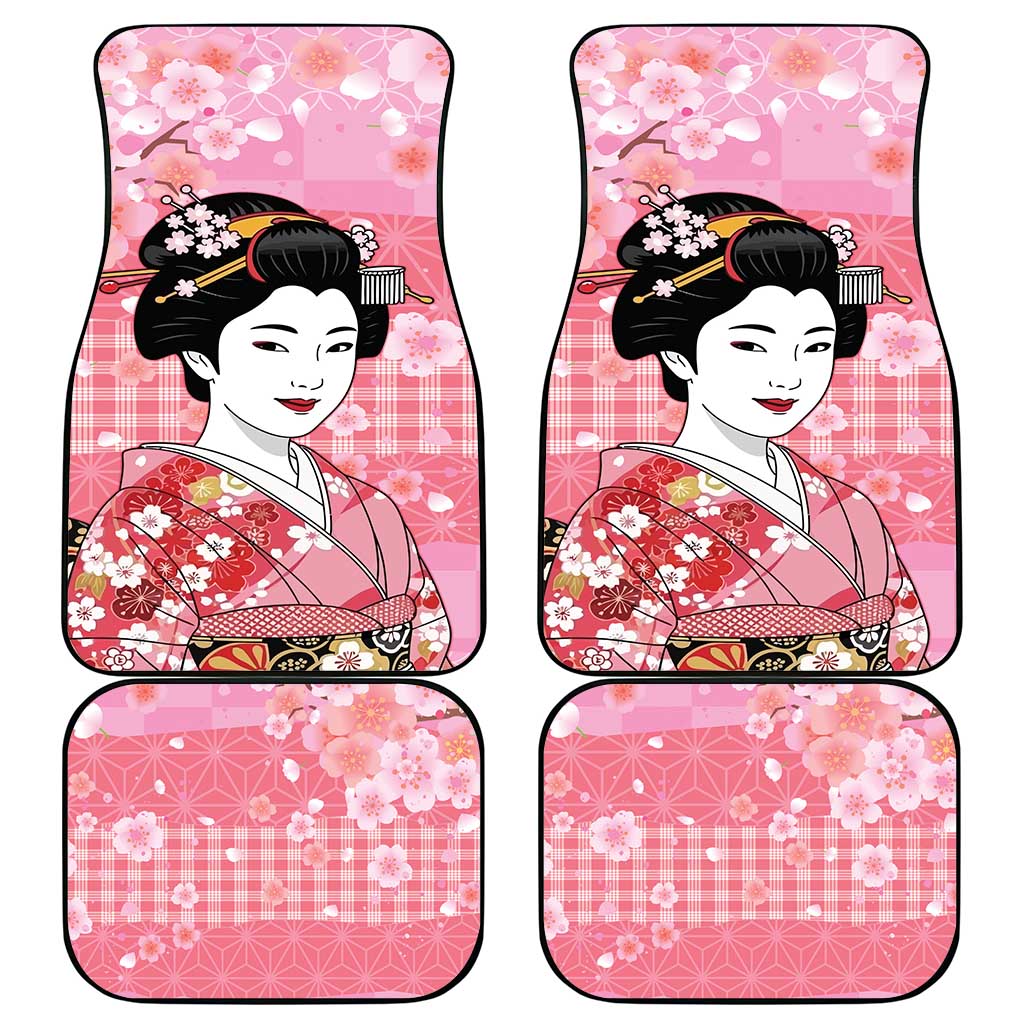Japanese Geisha Cherry Blossom Car Mats Pink Palaka Hawaii Pattern Fusion Design LT19 - Polynesian Pride