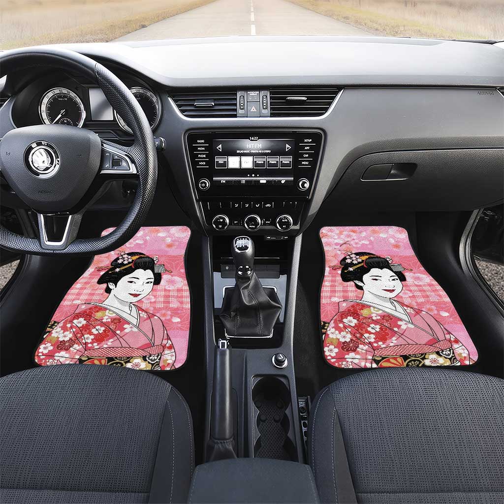 Japanese Geisha Cherry Blossom Car Mats Pink Palaka Hawaii Pattern Fusion Design LT19 Set 2pcs - Front Pink - Polynesian Pride