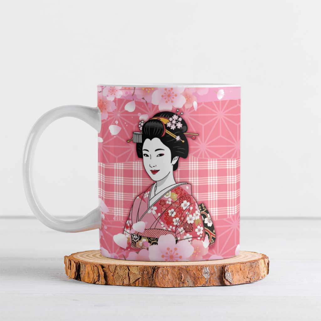 Japanese Geisha Cherry Blossom Ceramic Mug Pink Palaka Hawaii Pattern Fusion Design LT19 Pink - Polynesian Pride
