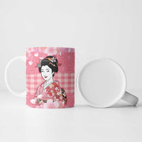 Japanese Geisha Cherry Blossom Ceramic Mug Pink Palaka Hawaii Pattern Fusion Design LT19 - Polynesian Pride