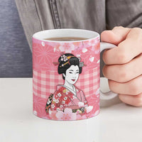 Japanese Geisha Cherry Blossom Ceramic Mug Pink Palaka Hawaii Pattern Fusion Design LT19 - Polynesian Pride