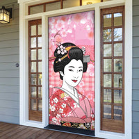 Japanese Geisha Cherry Blossom Door Cover Pink Palaka Hawaii Pattern Fusion Design LT19 - Polynesian Pride