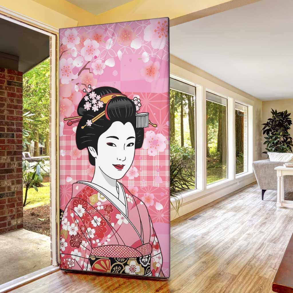Japanese Geisha Cherry Blossom Door Cover Pink Palaka Hawaii Pattern Fusion Design LT19 - Polynesian Pride