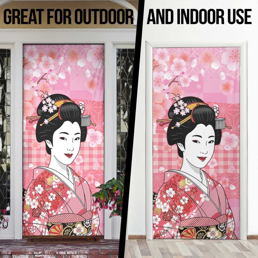 Japanese Geisha Cherry Blossom Door Cover Pink Palaka Hawaii Pattern Fusion Design LT19 - Polynesian Pride