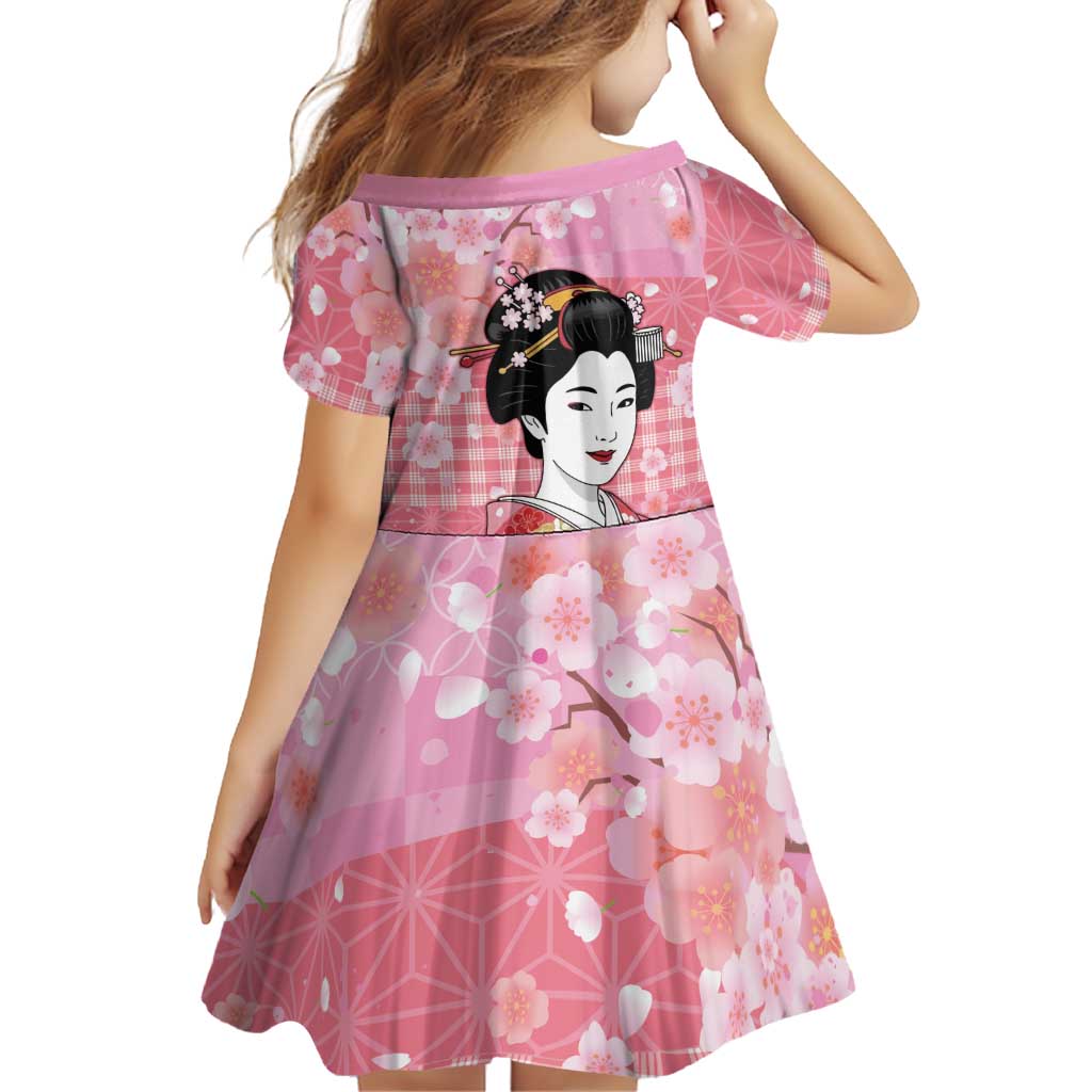Japanese Geisha Cherry Blossom Family Matching Long Sleeve Bodycon Dress and Hawaiian Shirt Pink Palaka Hawaii Pattern Fusion Design