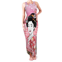 Japanese Geisha Cherry Blossom Family Matching Tank Maxi Dress and Hawaiian Shirt Pink Palaka Hawaii Pattern Fusion Design